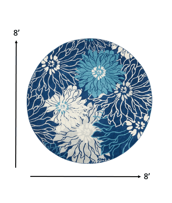 8' Blue And Ivory Round Floral Dhurrie Area Rug - Homeroots - Flyclothing LLC