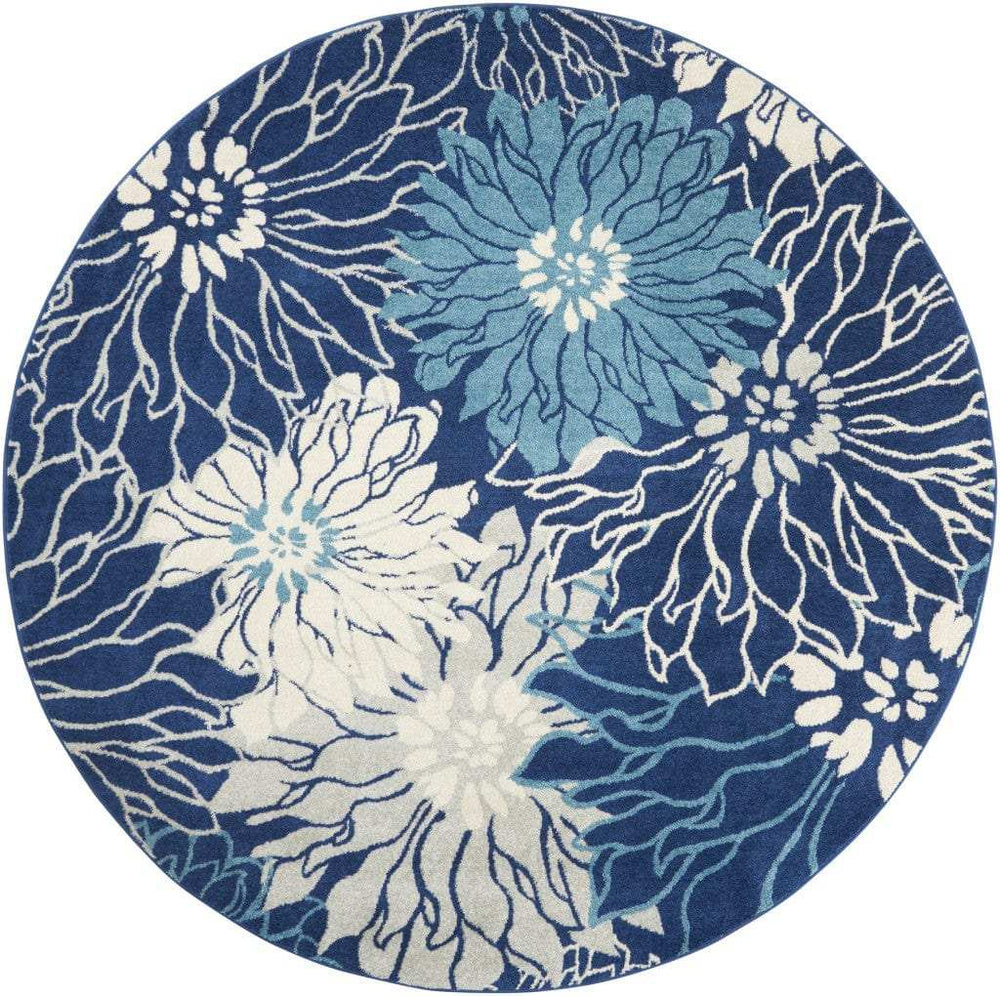 8' Blue And Ivory Round Floral Dhurrie Area Rug - Homeroots - Flyclothing LLC