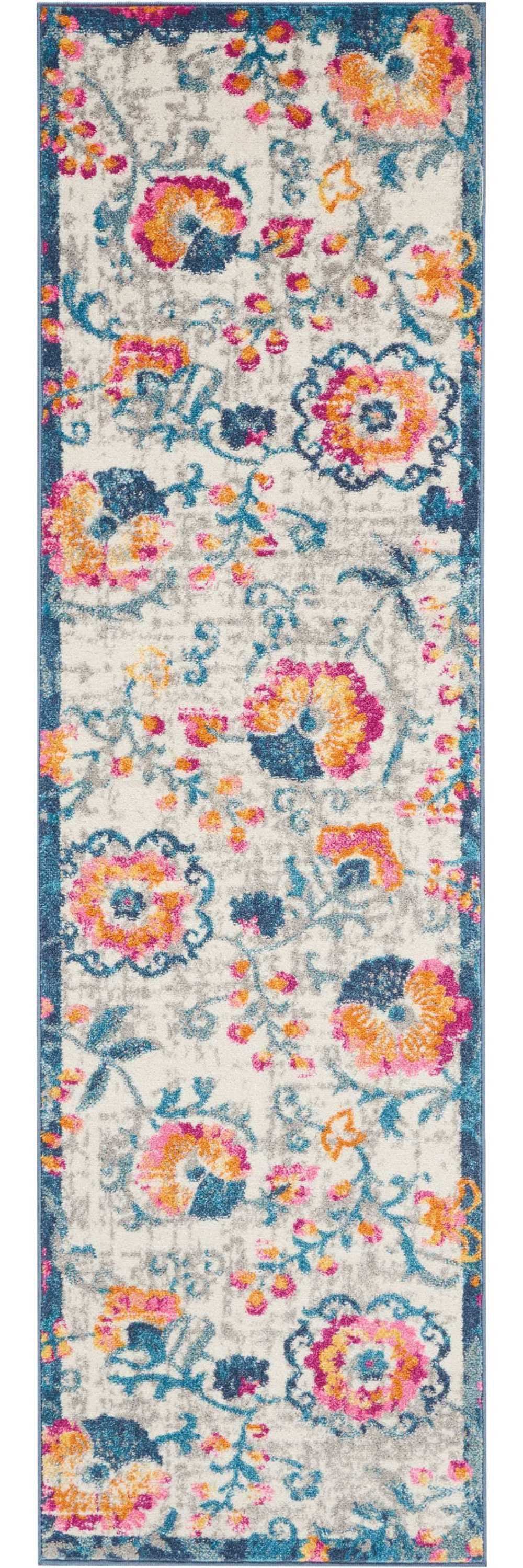 8' Ivory Floral Dhurrie Runner Rug - Homeroots - Flyclothing LLC