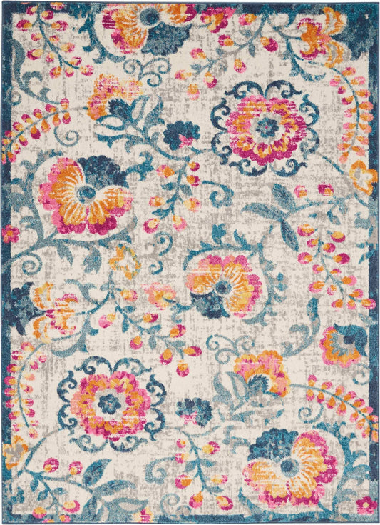 5' X 7' Ivory Floral Dhurrie Area Rug - Homeroots - Flyclothing LLC