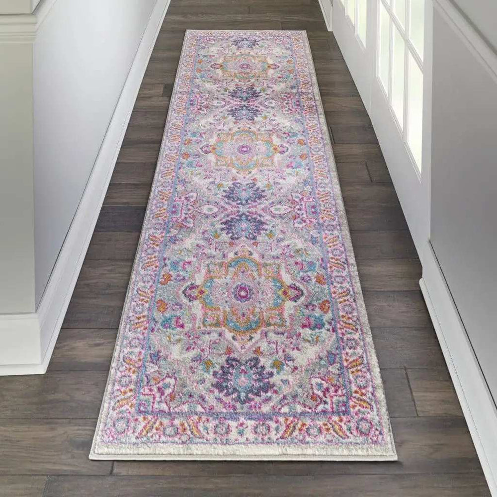 10' Pink And Gray Power Loom Runner Rug - Homeroots - Flyclothing LLC