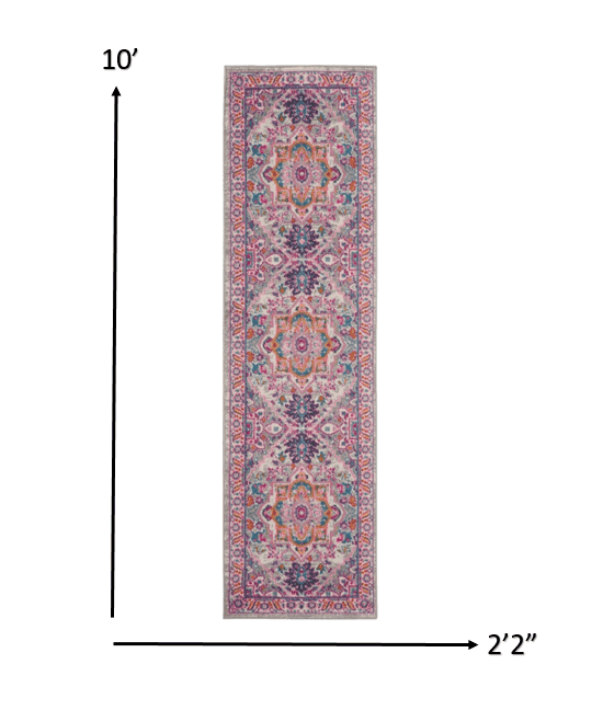 10' Pink And Gray Power Loom Runner Rug - Homeroots - Flyclothing LLC