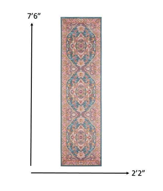 8' Teal Blue Power Loom Runner Rug - Homeroots - Flyclothing LLC