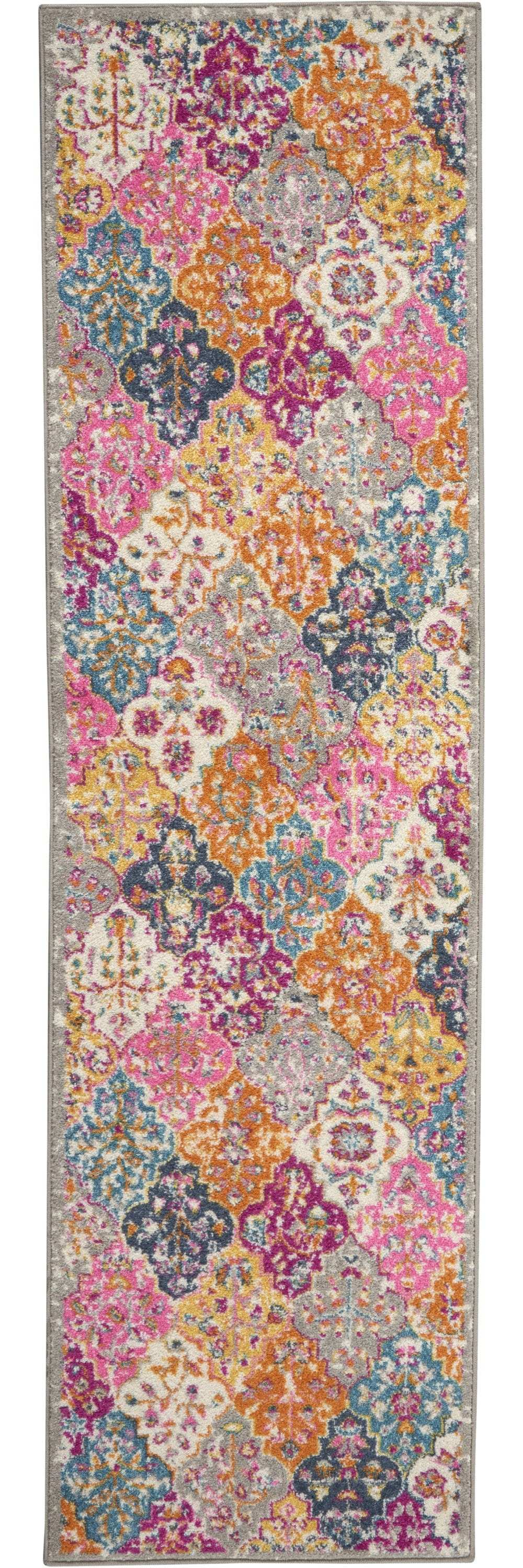 8' Pink And Gray Geometric Dhurrie Runner Rug - Homeroots - Flyclothing LLC