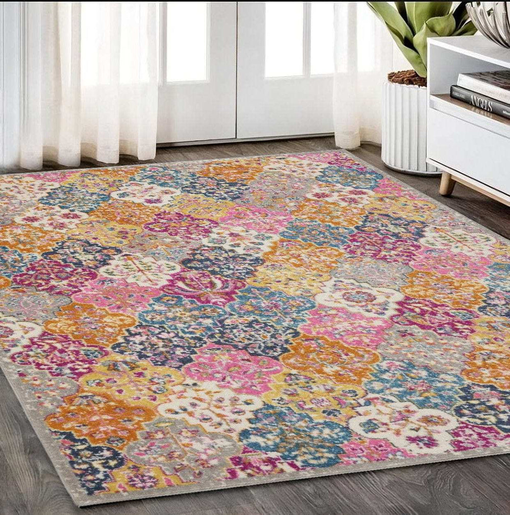 5' X 7' Pink And Gray Geometric Dhurrie Area Rug - Homeroots - Flyclothing LLC