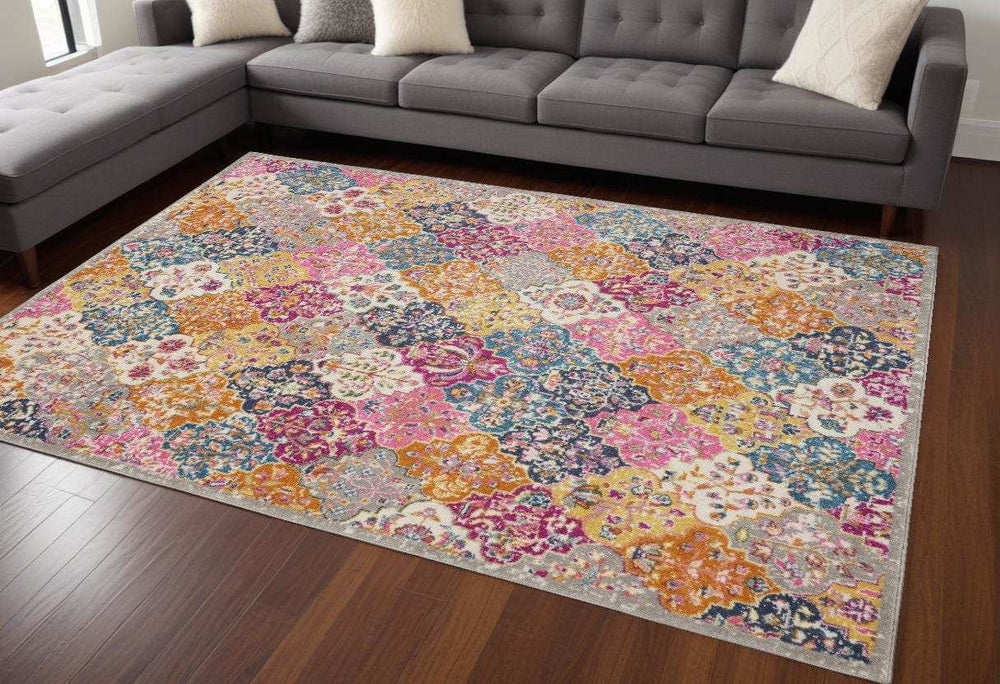7' X 10' Pink And Gray Geometric Dhurrie Area Rug - Homeroots - Flyclothing LLC