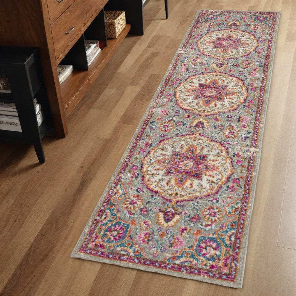 6' Pink And Gray Power Loom Runner Rug - Homeroots - Flyclothing LLC