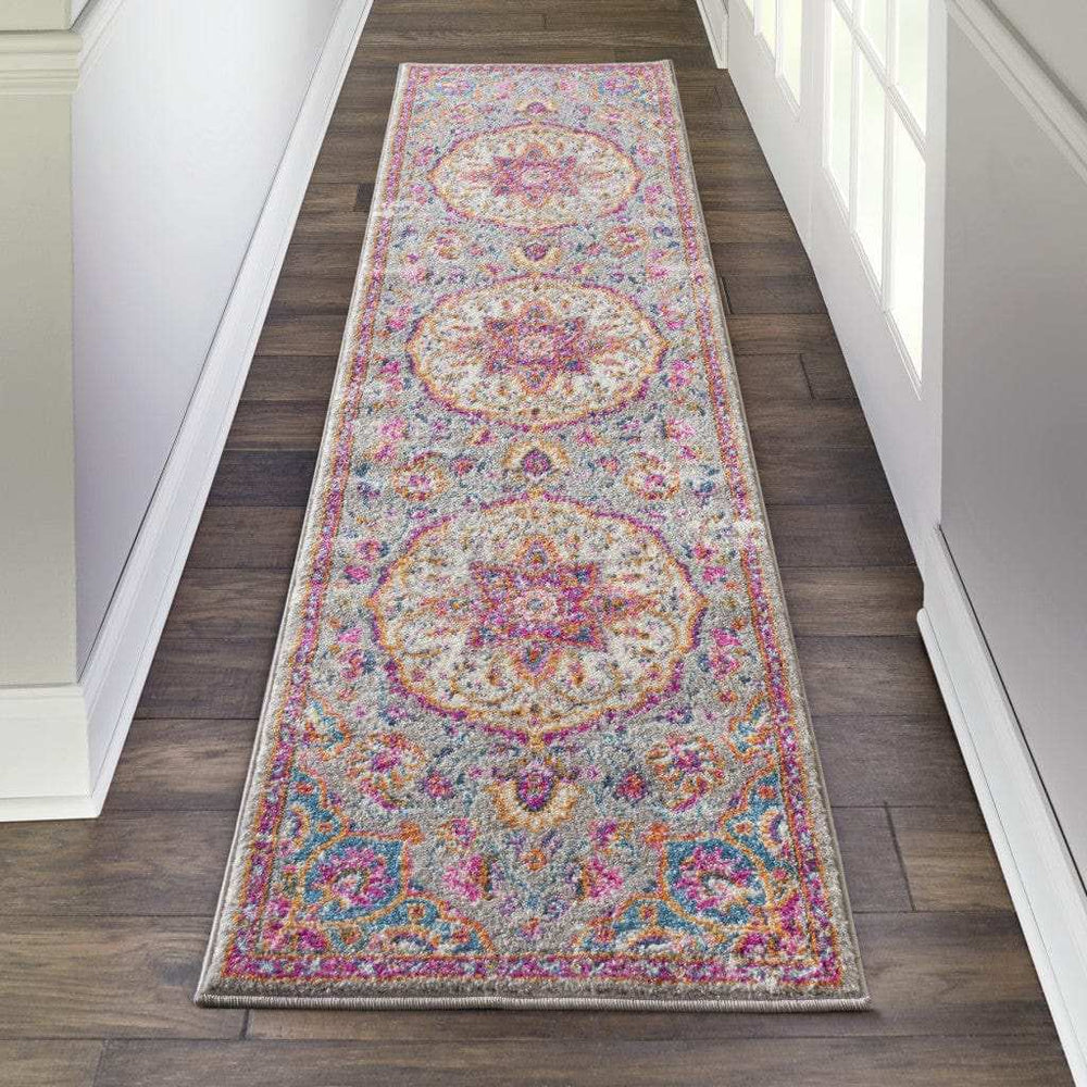 8' Pink And Gray Power Loom Runner Rug - Homeroots - Flyclothing LLC