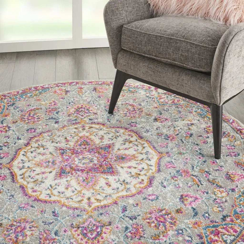 4' Pink And Gray Round Power Loom Area Rug - Homeroots - Flyclothing LLC