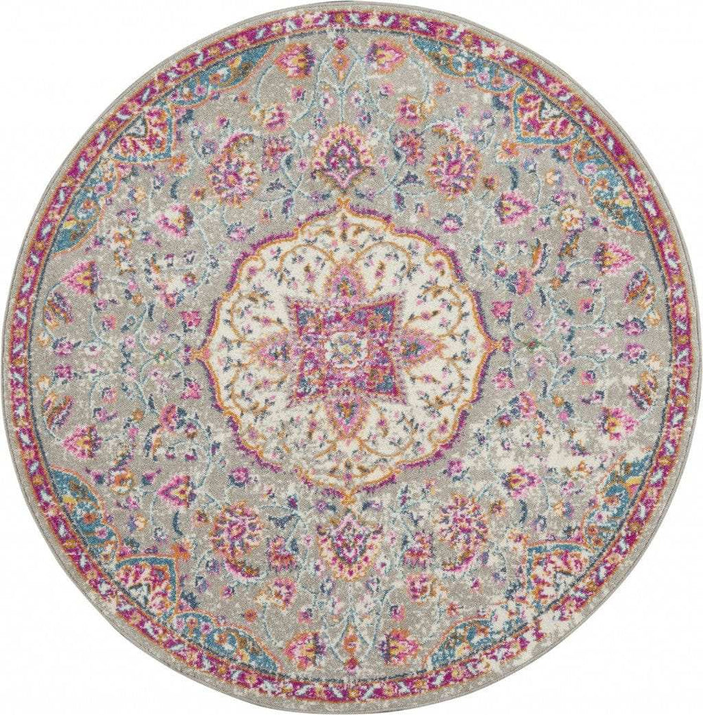 4' Pink And Gray Round Power Loom Area Rug - Homeroots - Flyclothing LLC