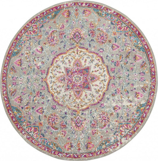 4' Pink And Gray Round Power Loom Area Rug - Homeroots - Flyclothing LLC