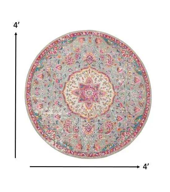 4' Pink And Gray Round Power Loom Area Rug - Homeroots - Flyclothing LLC