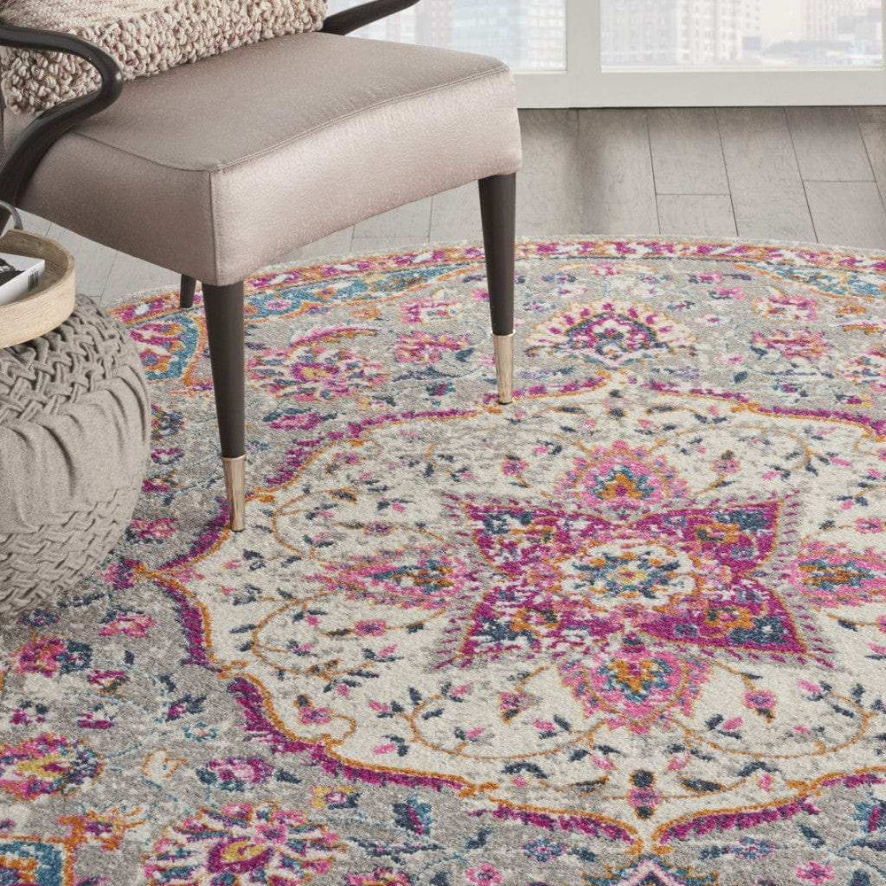 8' Pink And Gray Round Power Loom Area Rug - Homeroots - Flyclothing LLC