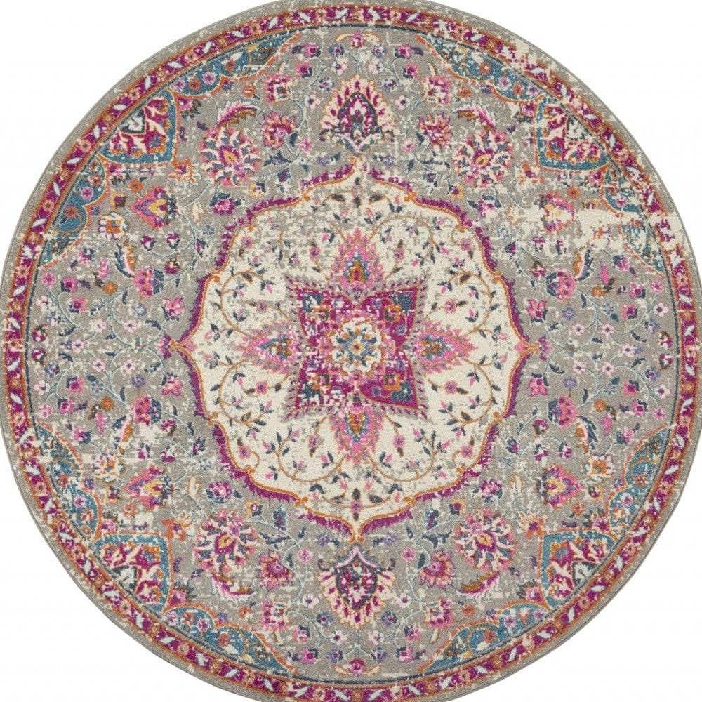 8' Pink And Gray Round Power Loom Area Rug - Homeroots - Flyclothing LLC