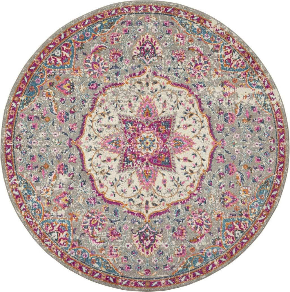 8' Pink And Gray Round Power Loom Area Rug - Homeroots - Flyclothing LLC