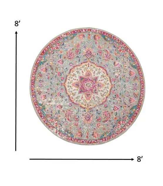 8' Pink And Gray Round Power Loom Area Rug - Homeroots - Flyclothing LLC