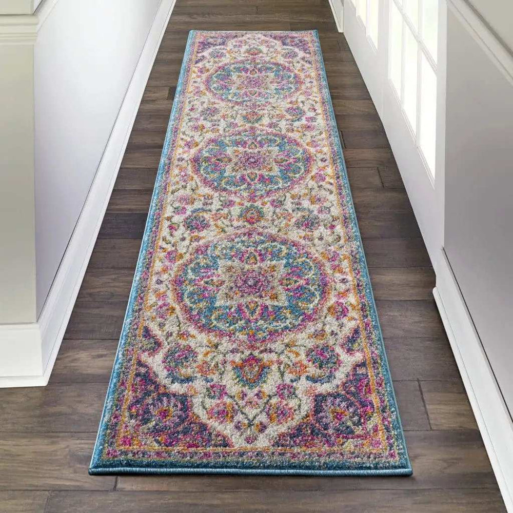 8' Pink And Green Dhurrie Runner Rug - Homeroots - Flyclothing LLC