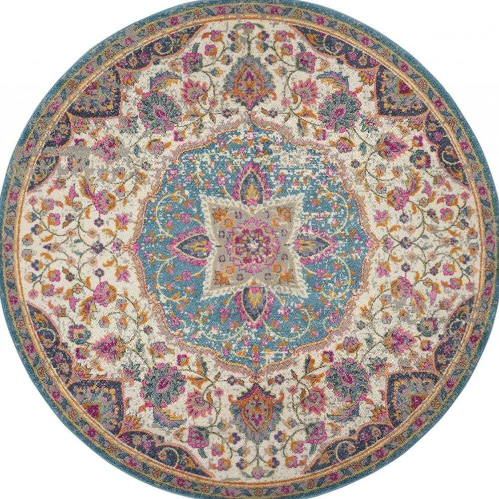 5' Pink And Green Round Dhurrie Area Rug - Homeroots - Flyclothing LLC