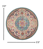 5' Pink And Green Round Dhurrie Area Rug - Homeroots - Flyclothing LLC