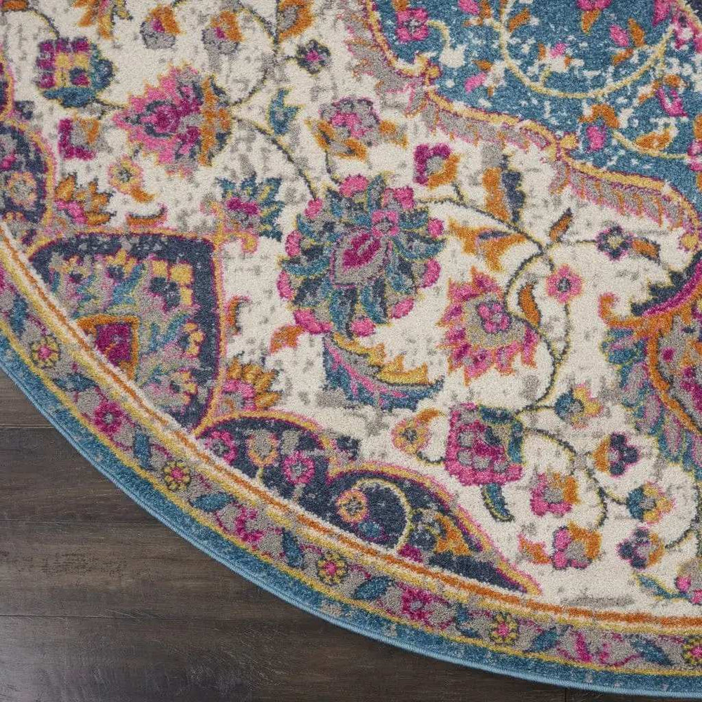 8' Pink And Green Round Dhurrie Area Rug - Homeroots - Flyclothing LLC