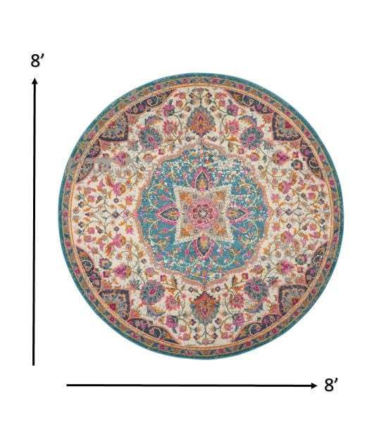 8' Pink And Green Round Dhurrie Area Rug - Homeroots - Flyclothing LLC