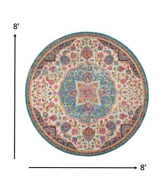 8' Pink And Green Round Dhurrie Area Rug - Homeroots - Flyclothing LLC