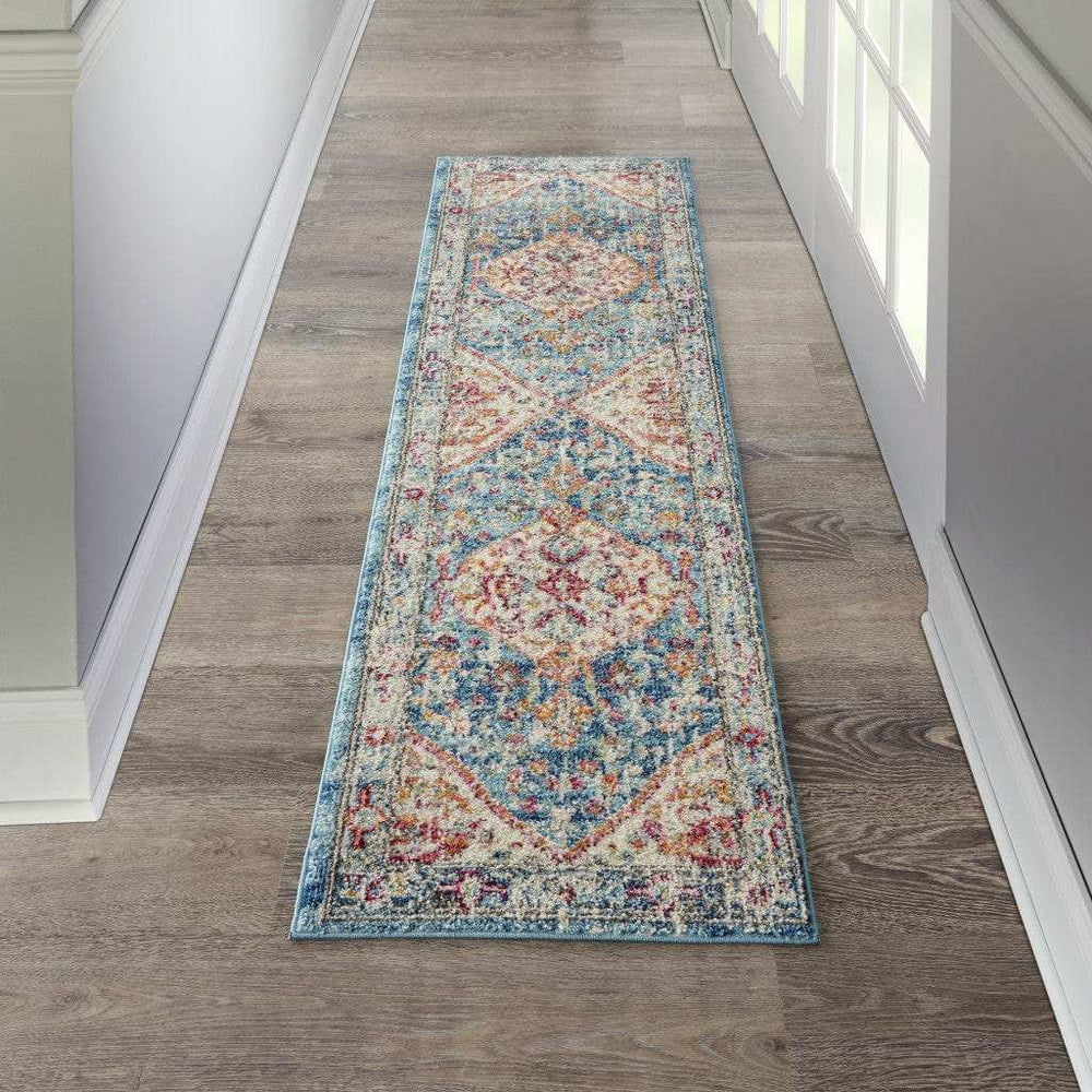 8' Blue And Ivory Power Loom Runner Rug - Homeroots - Flyclothing LLC