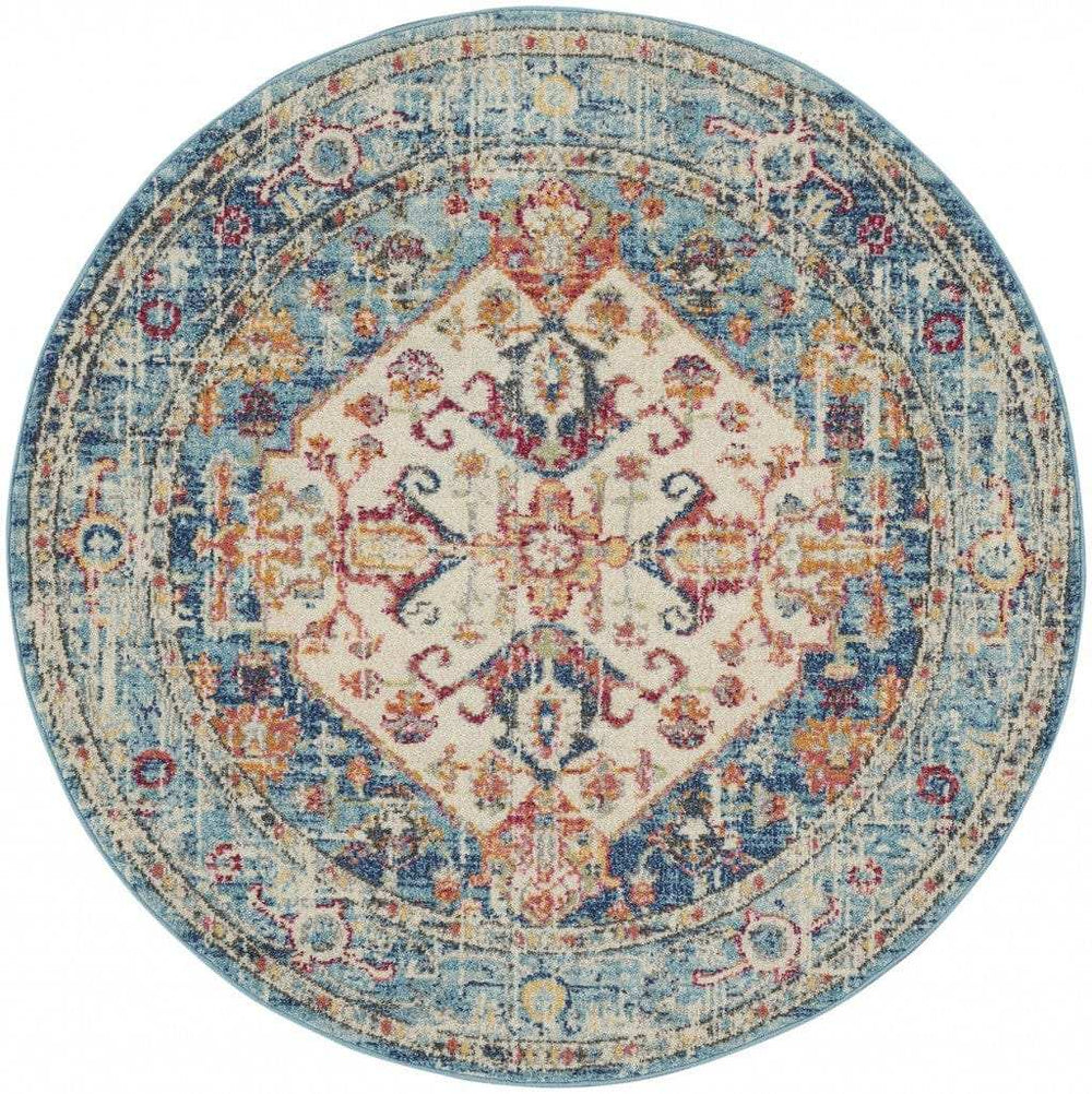 4' Blue And Ivory Round Power Loom Area Rug - Homeroots - Flyclothing LLC