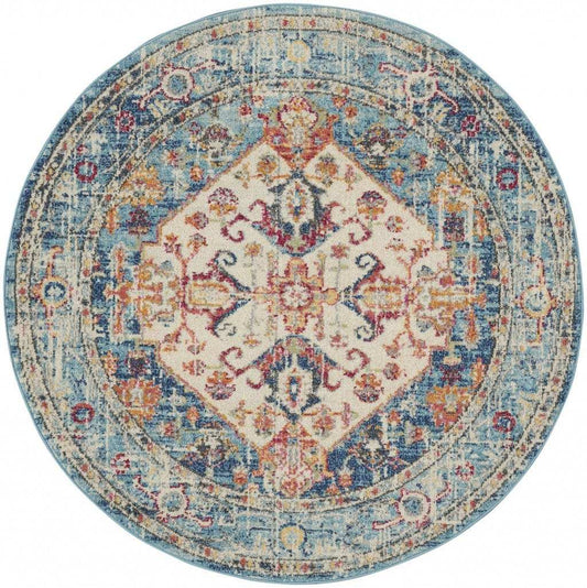 4' Blue And Ivory Round Power Loom Area Rug - Homeroots - Flyclothing LLC