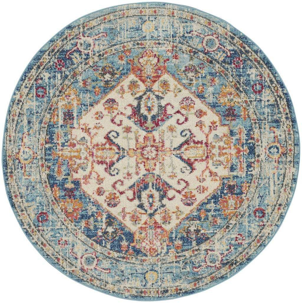 5' Blue And Ivory Round Power Loom Area Rug - Homeroots - Flyclothing LLC