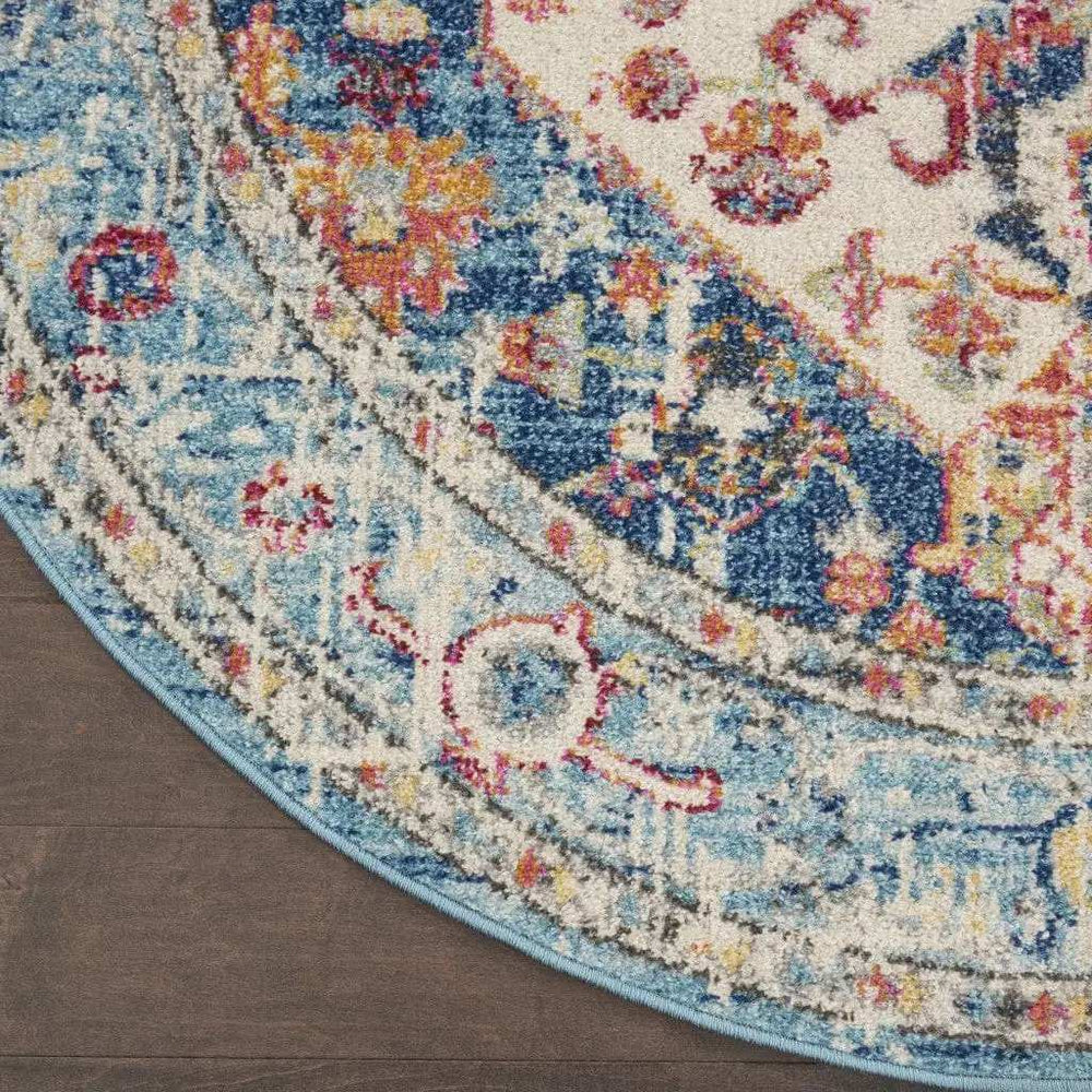 5' Blue And Ivory Round Power Loom Area Rug - Homeroots - Flyclothing LLC