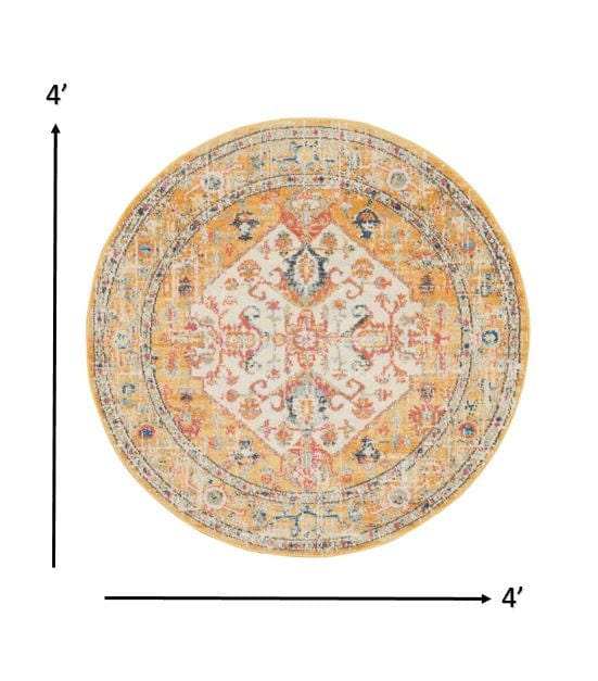 4' Yellow And Ivory Round Dhurrie Area Rug - Homeroots - Flyclothing LLC