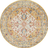 5' Yellow and Ivory Round Floral Medallion Shag Area Rug - Homeroots - Flyclothing LLC