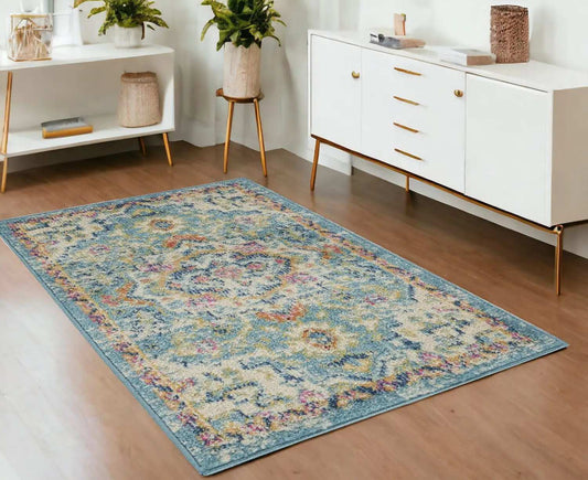 4' X 6' Blue And Ivory Dhurrie Area Rug - Homeroots - Flyclothing LLC