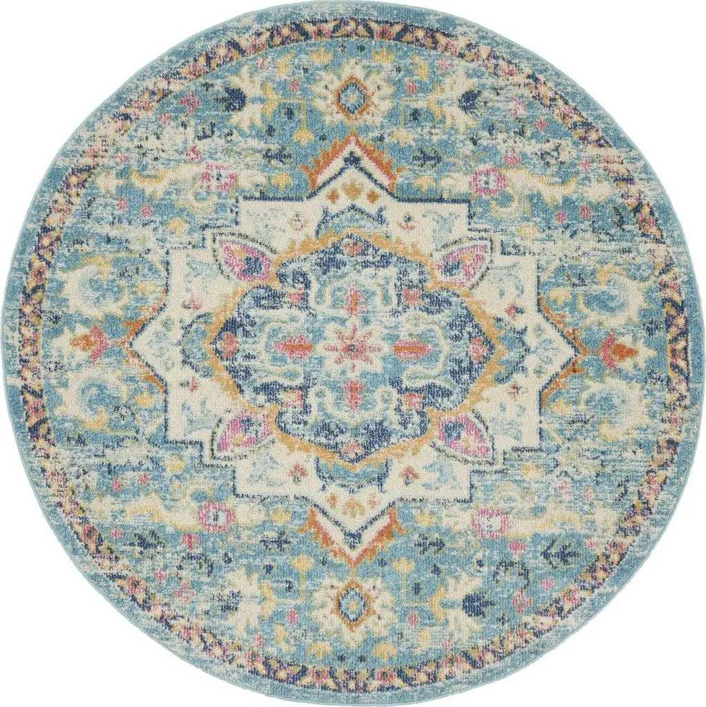 5' Blue And Ivory Round Dhurrie Area Rug - Homeroots - Flyclothing LLC