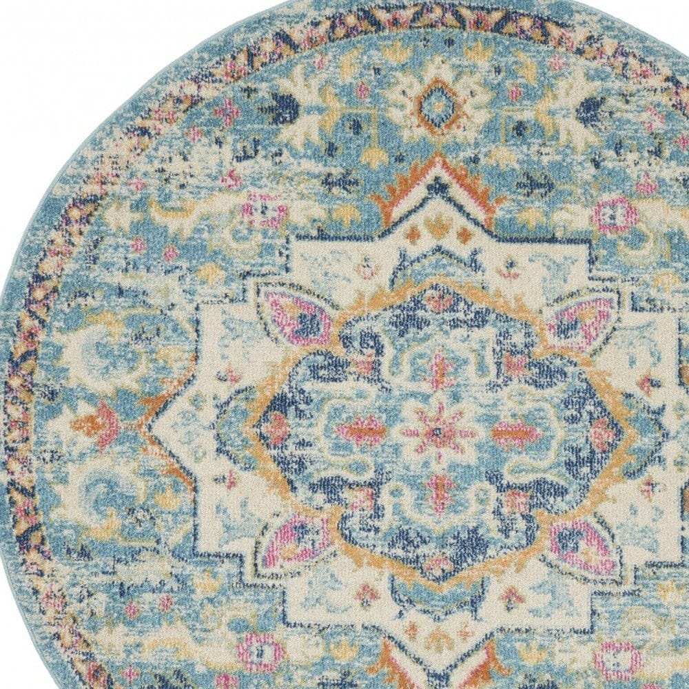 5' Blue And Ivory Round Dhurrie Area Rug - Homeroots - Flyclothing LLC