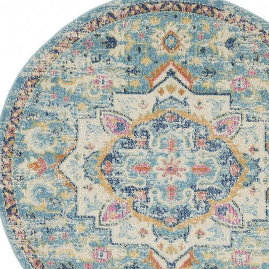 5' Blue And Ivory Round Dhurrie Area Rug - Homeroots - Flyclothing LLC