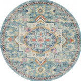 5' Blue And Ivory Round Dhurrie Area Rug - Homeroots - Flyclothing LLC