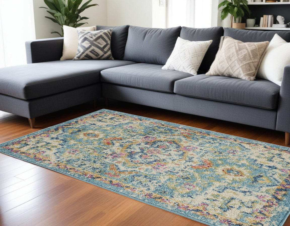 7' X 10' Blue And Ivory Dhurrie Area Rug - Homeroots - Flyclothing LLC
