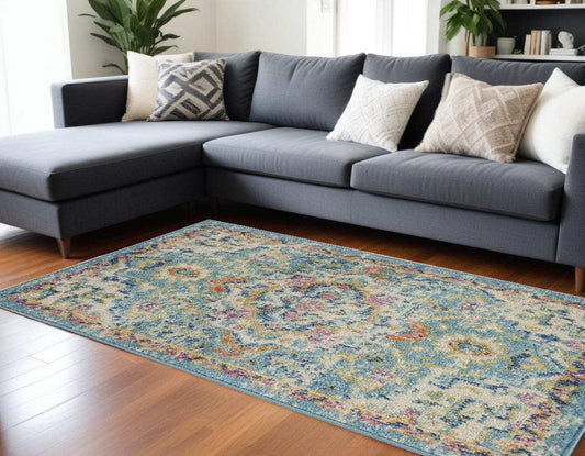 7' X 10' Blue And Ivory Dhurrie Area Rug - Homeroots - Flyclothing LLC