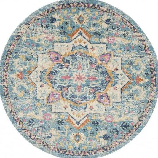 8' Blue And Ivory Round Dhurrie Area Rug - Homeroots - Flyclothing LLC
