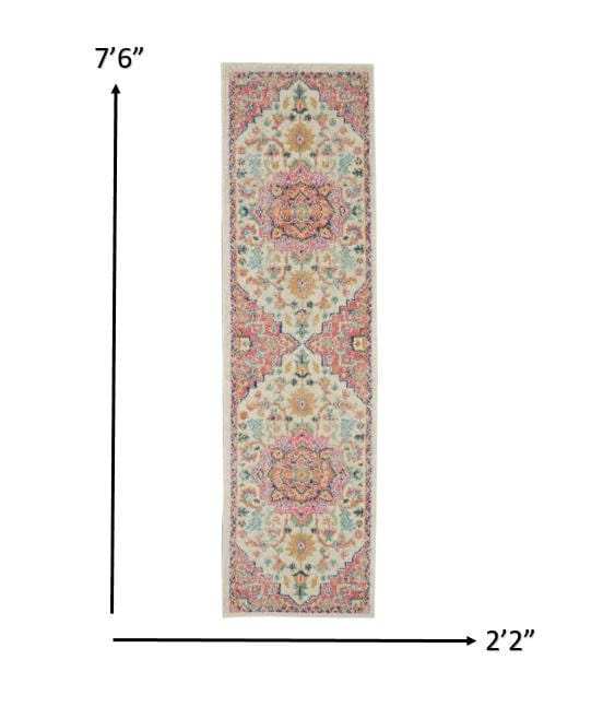 8' Pink And Ivory Southwestern Dhurrie Runner Rug - Homeroots - Flyclothing LLC
