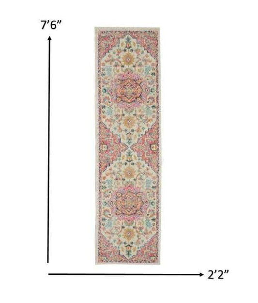8' Pink And Ivory Southwestern Dhurrie Runner Rug - Homeroots - Flyclothing LLC