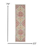 8' Pink And Ivory Southwestern Dhurrie Runner Rug - Homeroots - Flyclothing LLC