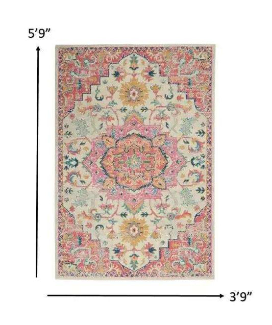 4' X 6' Pink And Ivory Southwestern Dhurrie Area Rug - Homeroots - Flyclothing LLC