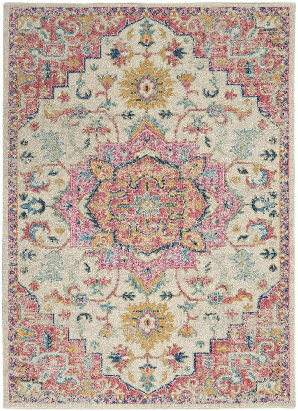 5' X 7' Pink And Ivory Southwestern Dhurrie Area Rug - Homeroots - Flyclothing LLC
