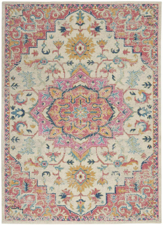 5' X 7' Pink And Ivory Southwestern Dhurrie Area Rug - Homeroots - Flyclothing LLC