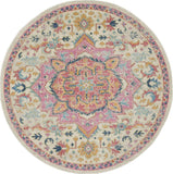 5' Pink And Ivory Round Southwestern Dhurrie Area Rug - Homeroots - Flyclothing LLC