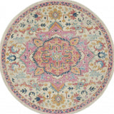 5' Pink And Ivory Round Southwestern Dhurrie Area Rug - Homeroots - Flyclothing LLC