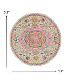 5' Pink And Ivory Round Southwestern Dhurrie Area Rug - Homeroots - Flyclothing LLC